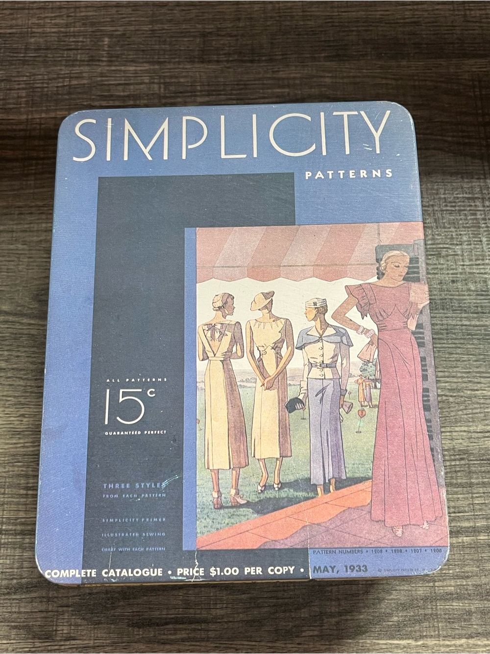 Simplicity Patterns Vintage-Inspired Tin. Cute for sewing items or a craft room